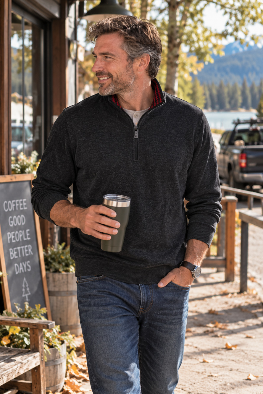Woolrich Quarter Zip Sweater Mens XL Gray Wool Blend Mock Neck Pullover Heritage